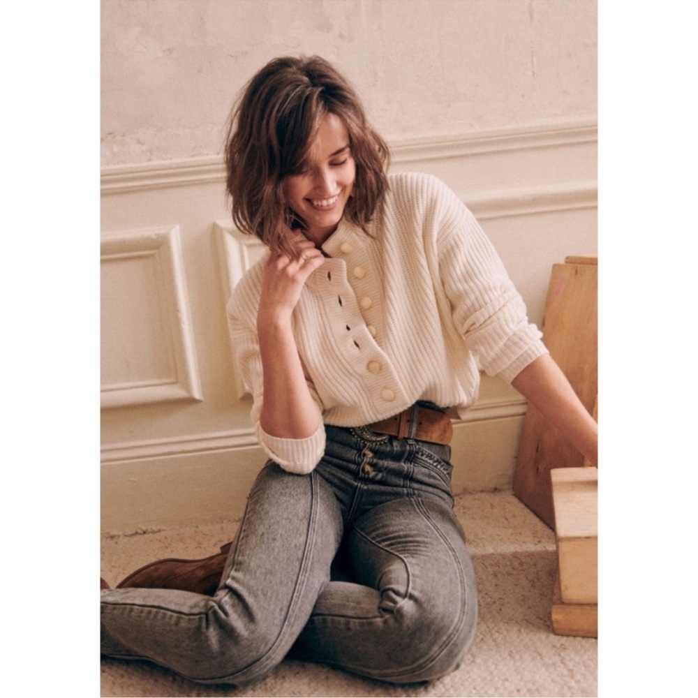 Sezane Maxime Grey Paper Bag High Waisted Trousers Size 34
